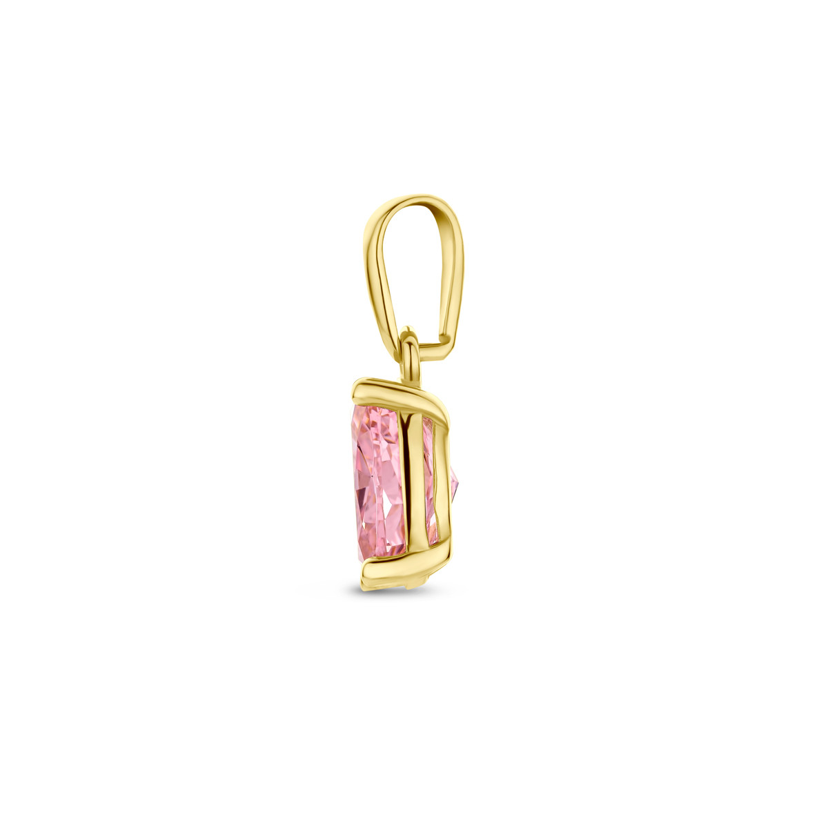 Ovale hanger met roze/oranje zirkonia - Hoogte 13 mm