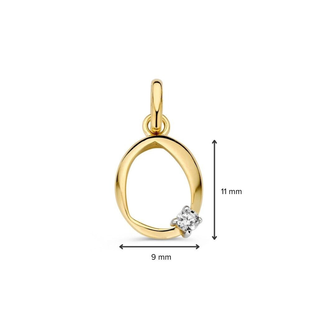 Ovale hanger van 14-karaat goud met ronde zirkonia steen - 9 mm x 11 mm
