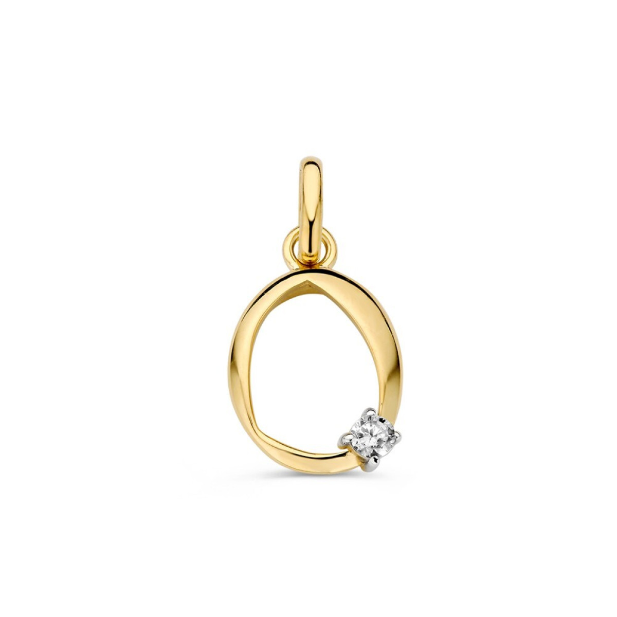 Ovale hanger van 14-karaat goud met ronde zirkonia steen - 9 mm x 11 mm
