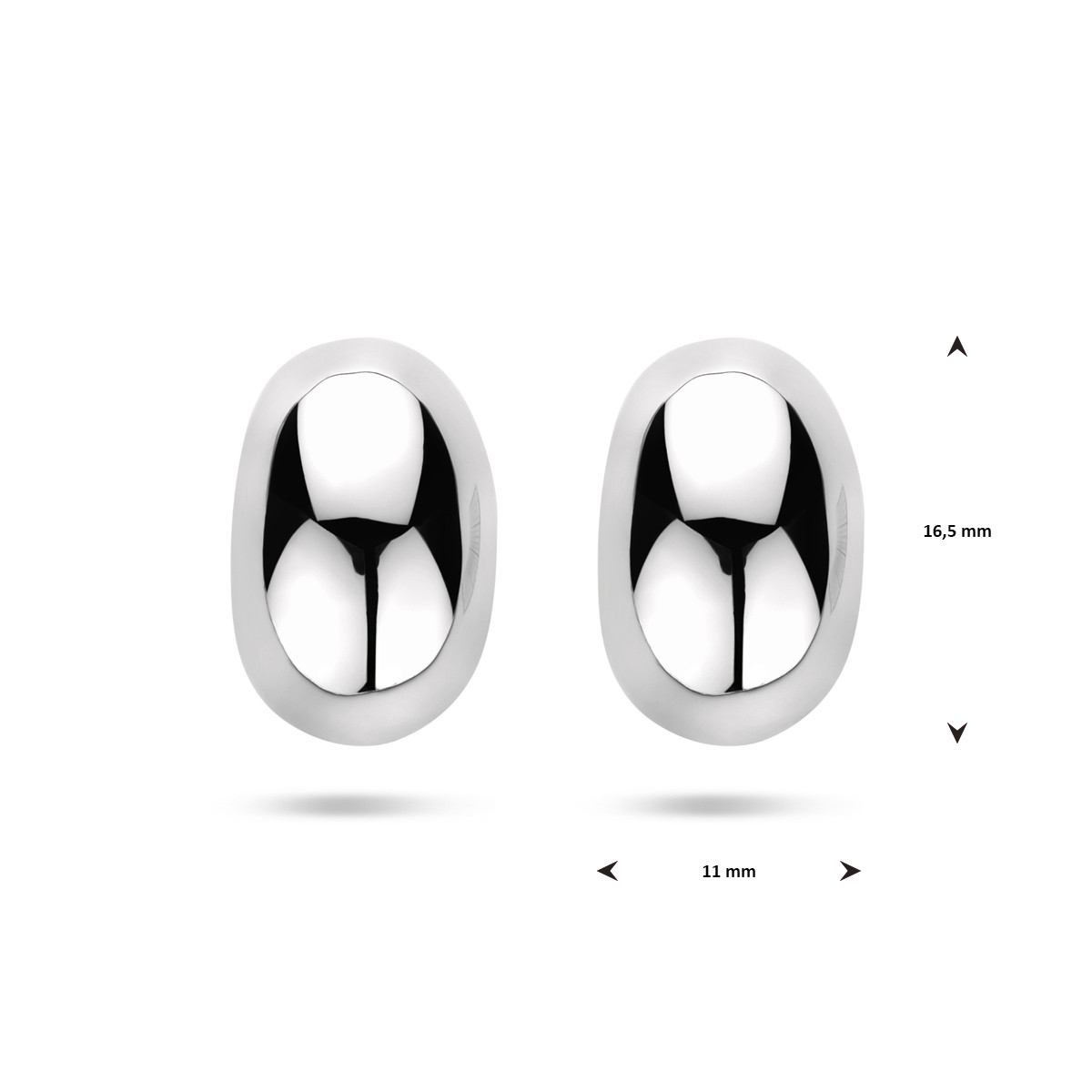 Ovale zilveren stekeroorringen 925 glanzend 11 mm breed - Hoogte 16.5 mm