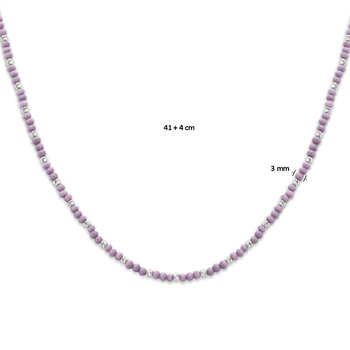 Paarse schakelketting met bolletjes en glazen kralen 3 mm breed - Lengte 41-45 cm