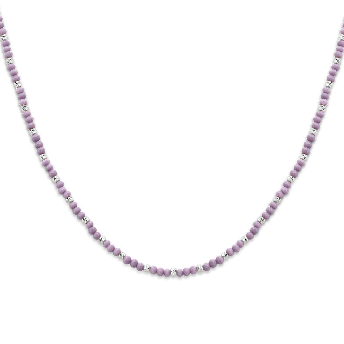 Paarse schakelketting met bolletjes en glazen kralen 3 mm breed - Lengte 41-45 cm