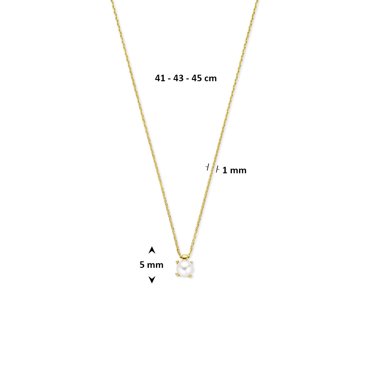 14-karaat gouden ketting met parel hanger - Lengte 41-43-45 cm