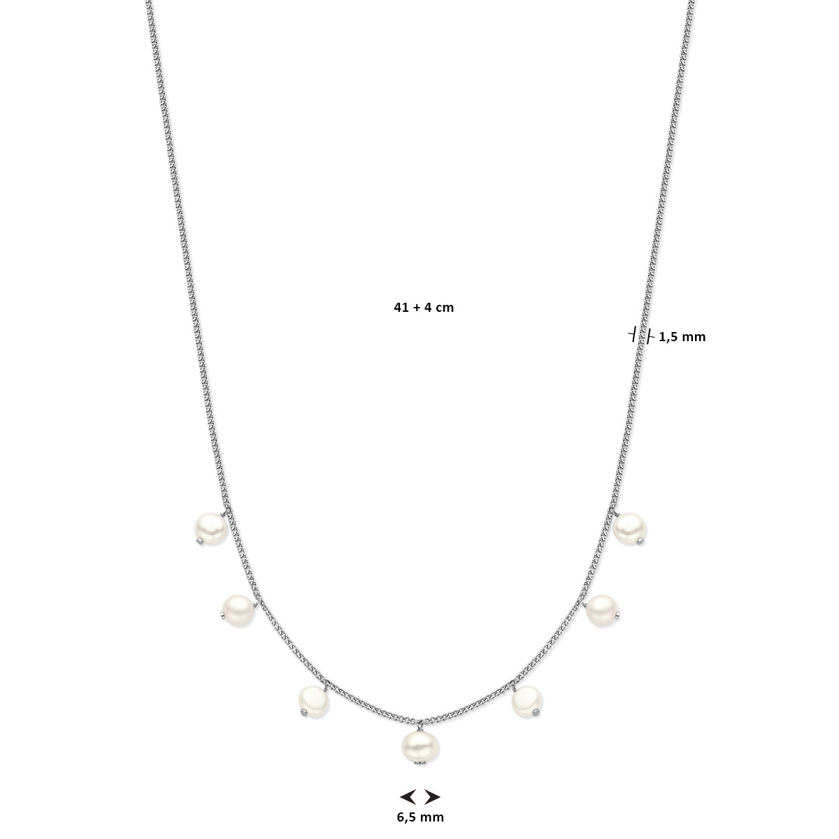 Parel ketting van gerhodineerd 925 zilver 1.5 mm breed - Lengte 41-45 cm