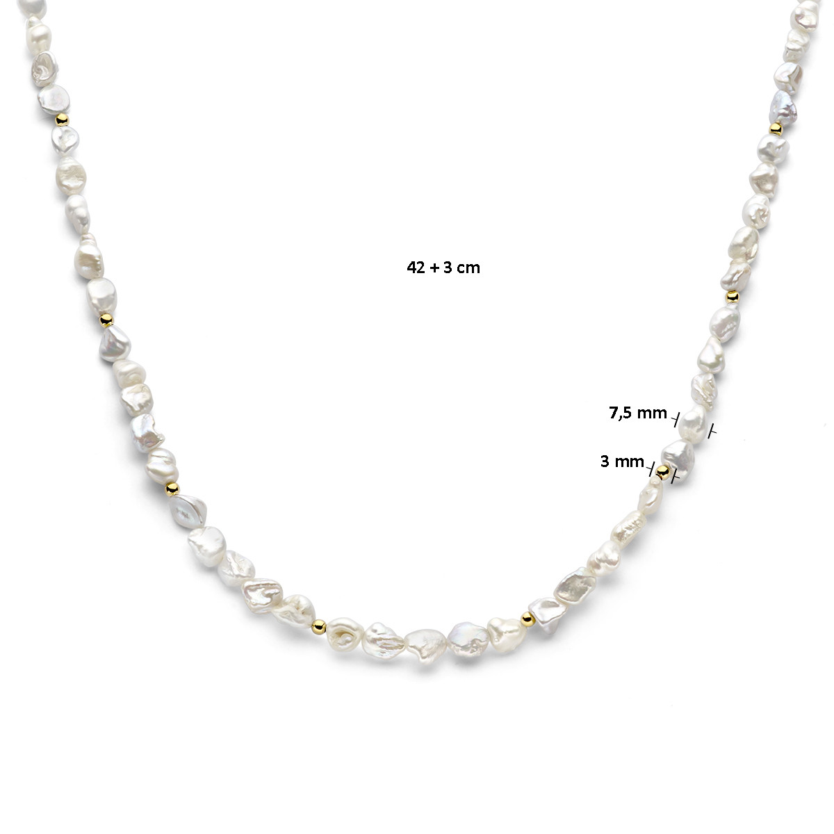 Parelketting met barokke parels en gold plated bolletjes - Lengte 42-45 cm
