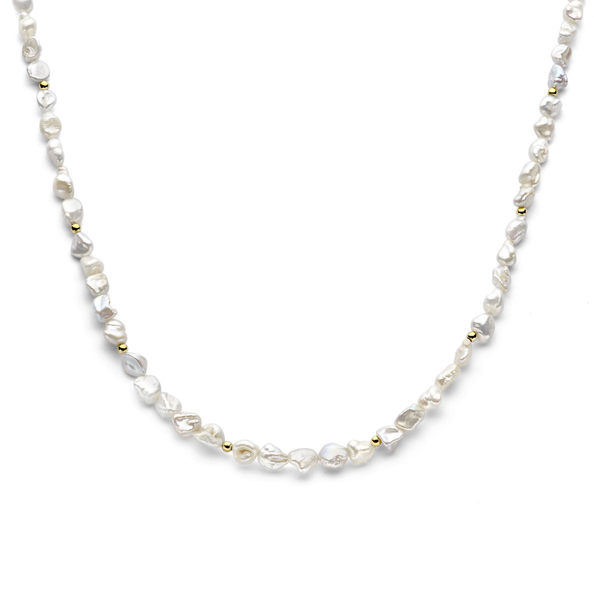 Parelketting met barokke parels en gold plated bolletjes - Lengte 42-45 cm