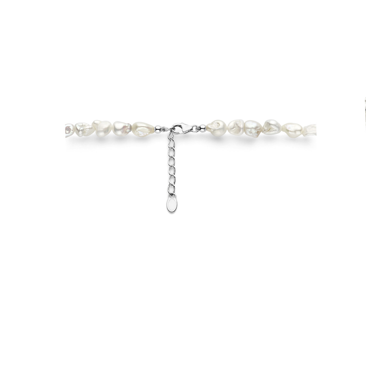 Parelketting met barokke parels en zilveren bolletjes - Lengte 42-45 cm