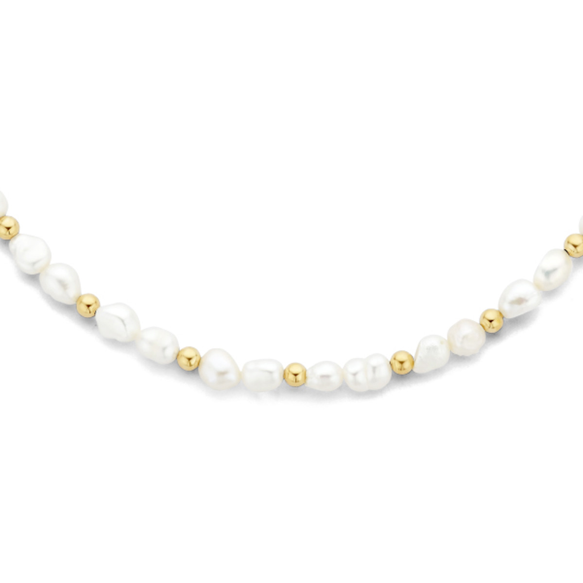 Parelketting met gold plated bolletjes 6.5 mm breed - Lengte 41 + 5 cm