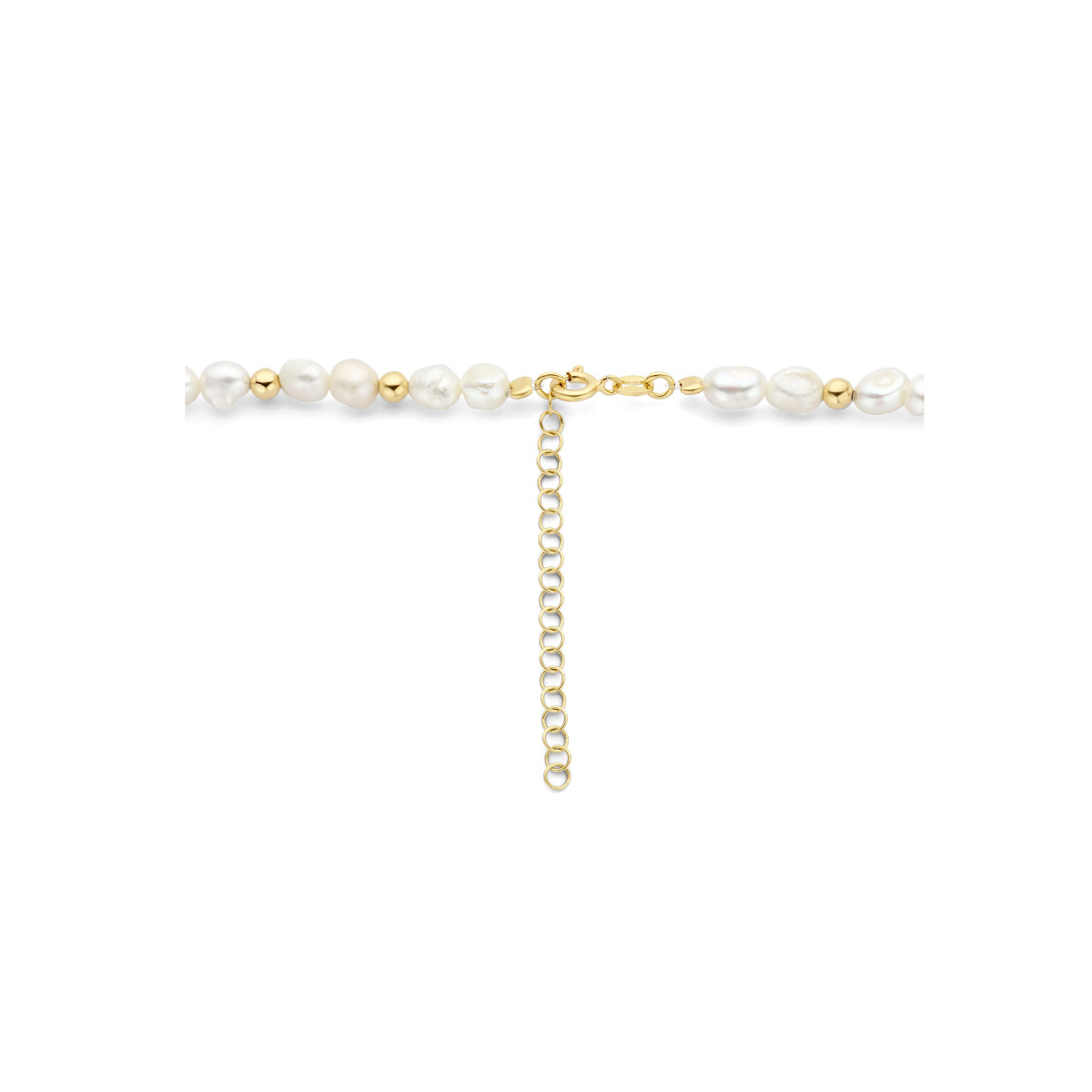 Parelketting met gold plated bolletjes 6.5 mm breed - Lengte 41 + 5 cm
