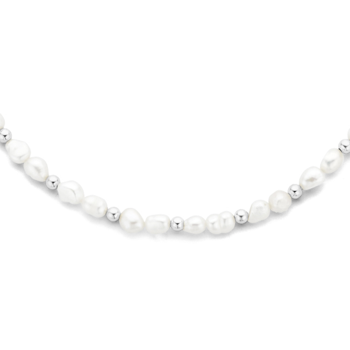 Parelketting met zilveren bolletjes 6.5 mm breed - Lengte 41 + 5 cm
