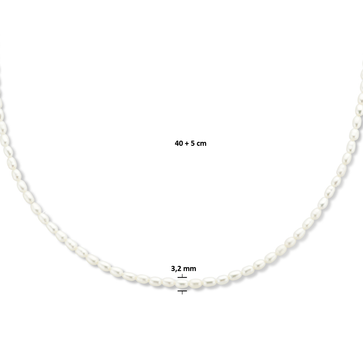 Parelketting wit met goudkleurige sluiting 3.2 mm breed - Lengte 40-45 cm