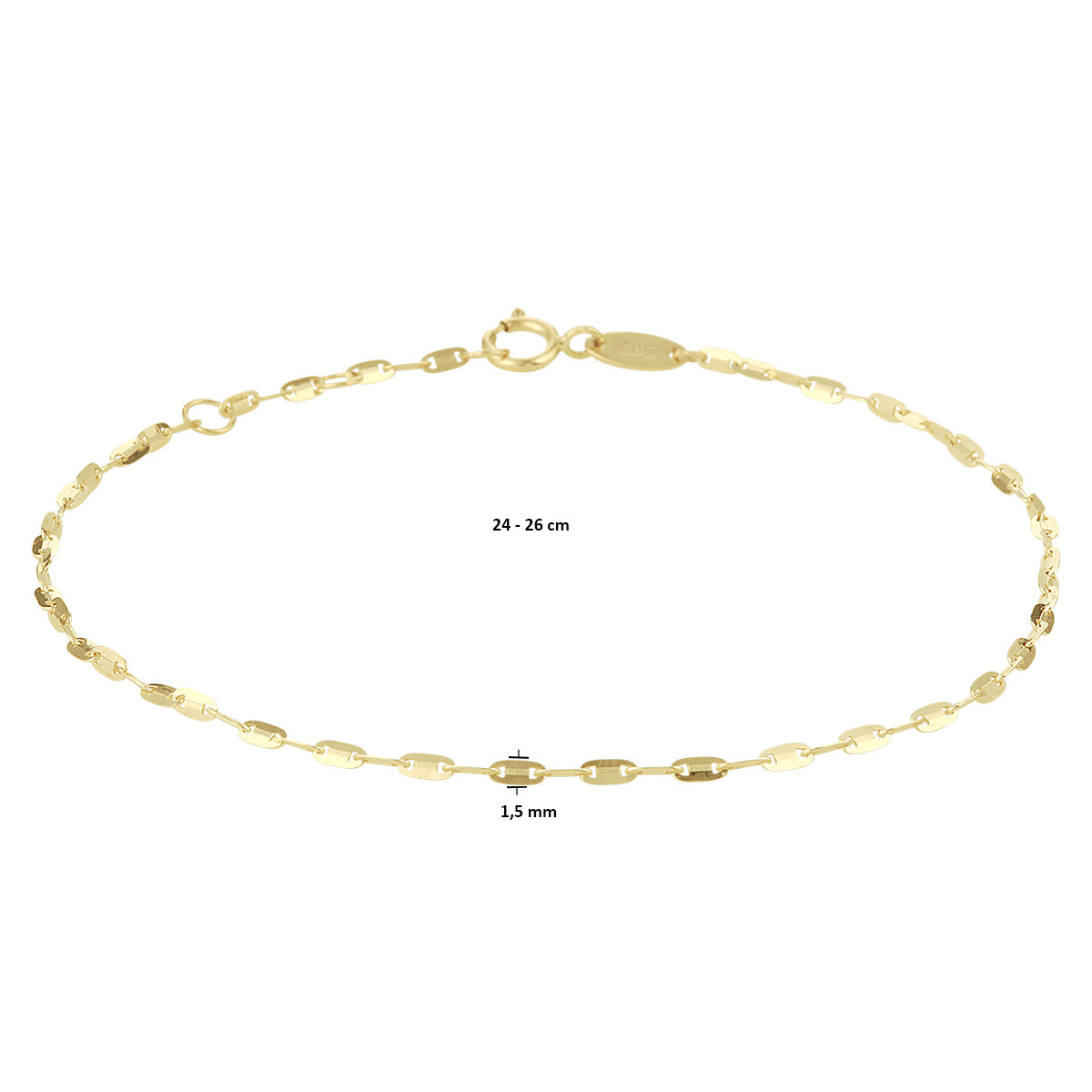 Plaatjes enkelbandje goud - Lengte 24 - 26 cm