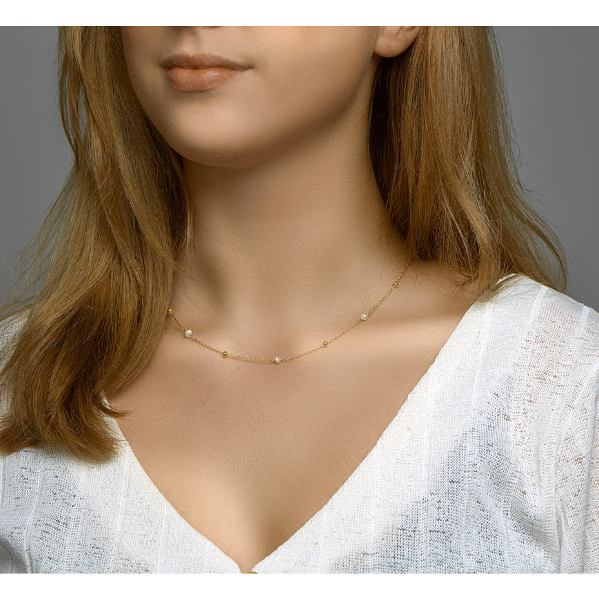 Plated edelsteen ketting uitgevoerd met parel