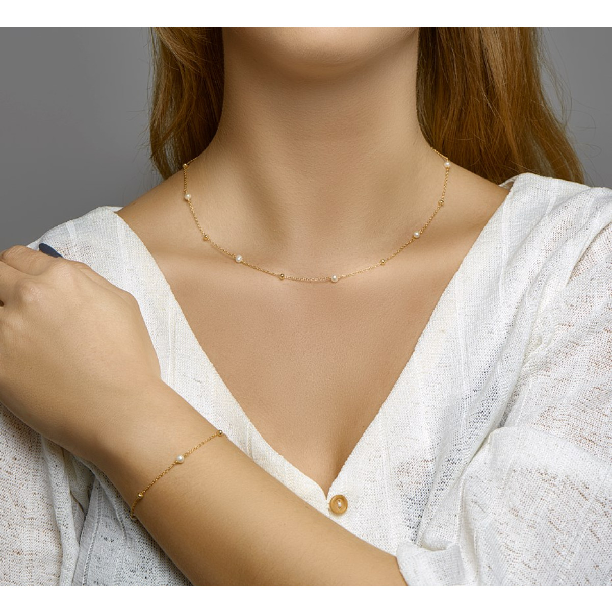 Plated edelsteen ketting uitgevoerd met parel