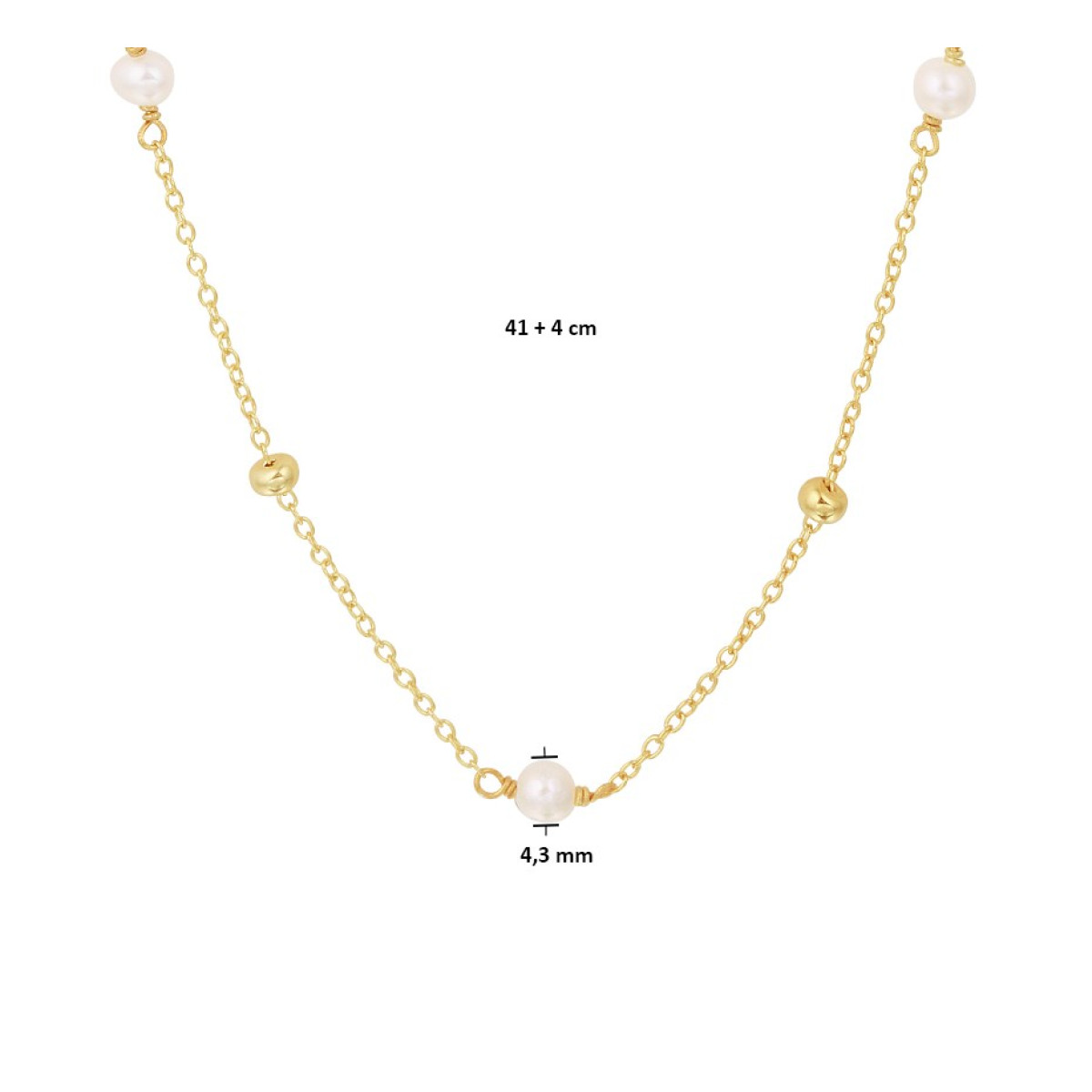 Plated edelsteen ketting uitgevoerd met parel