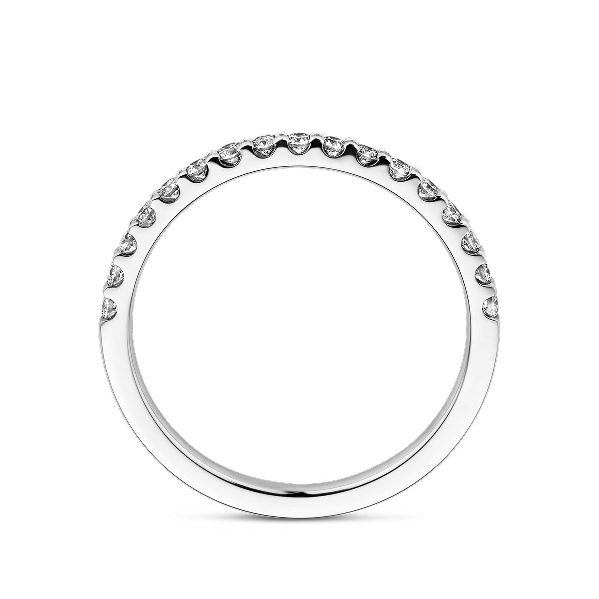 Platina aanschuifring met een rij diamanten 0.25 crt 1.7 mm breed