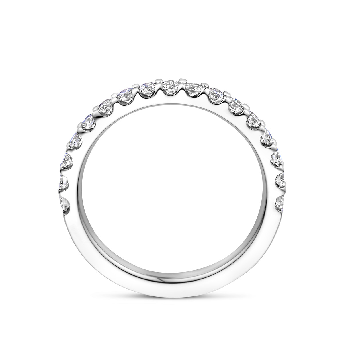 Platina aanschuifring met een rij diamanten 0.50 crt 2.4 mm breed