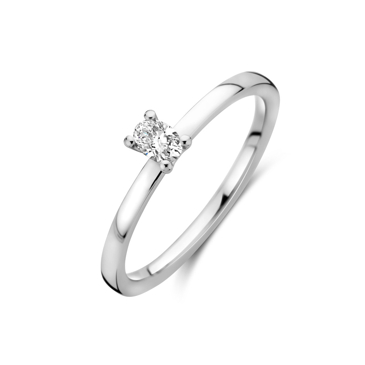 Platina solitaire ring met ovale diamant 0.15 crt