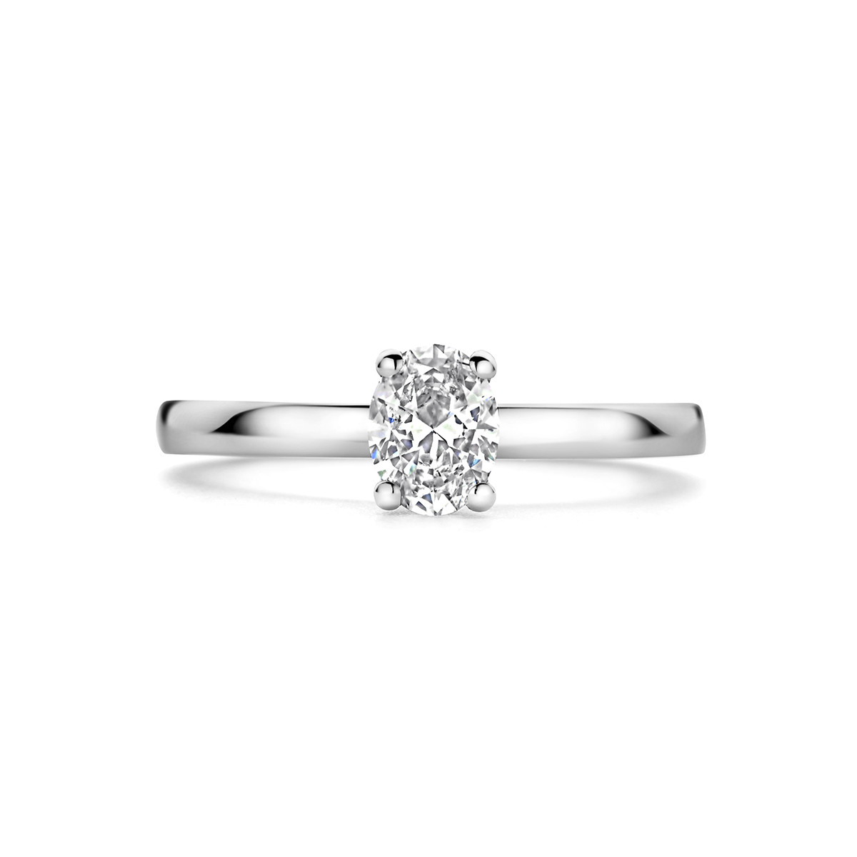 Platina solitaire ring met ovale diamant 0.50 crt
