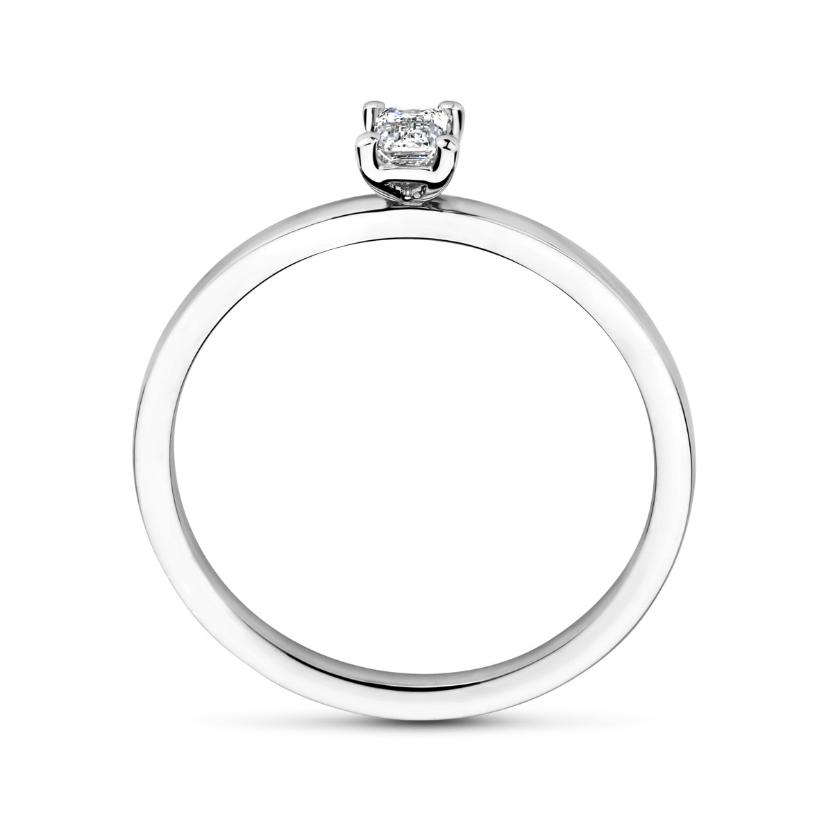 Platina solitaire ring met rechthoekige diamant 0.15 crt