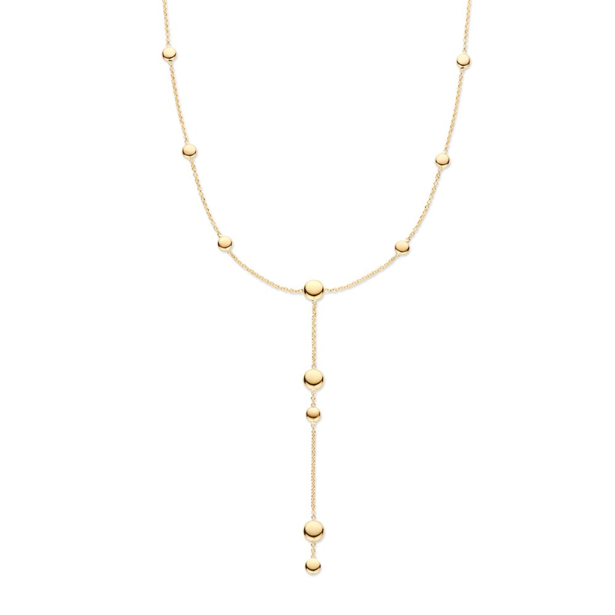 Prachtig gouden Y-collier versierd met rondjes in verschillende groottes - Lengte 45 cm