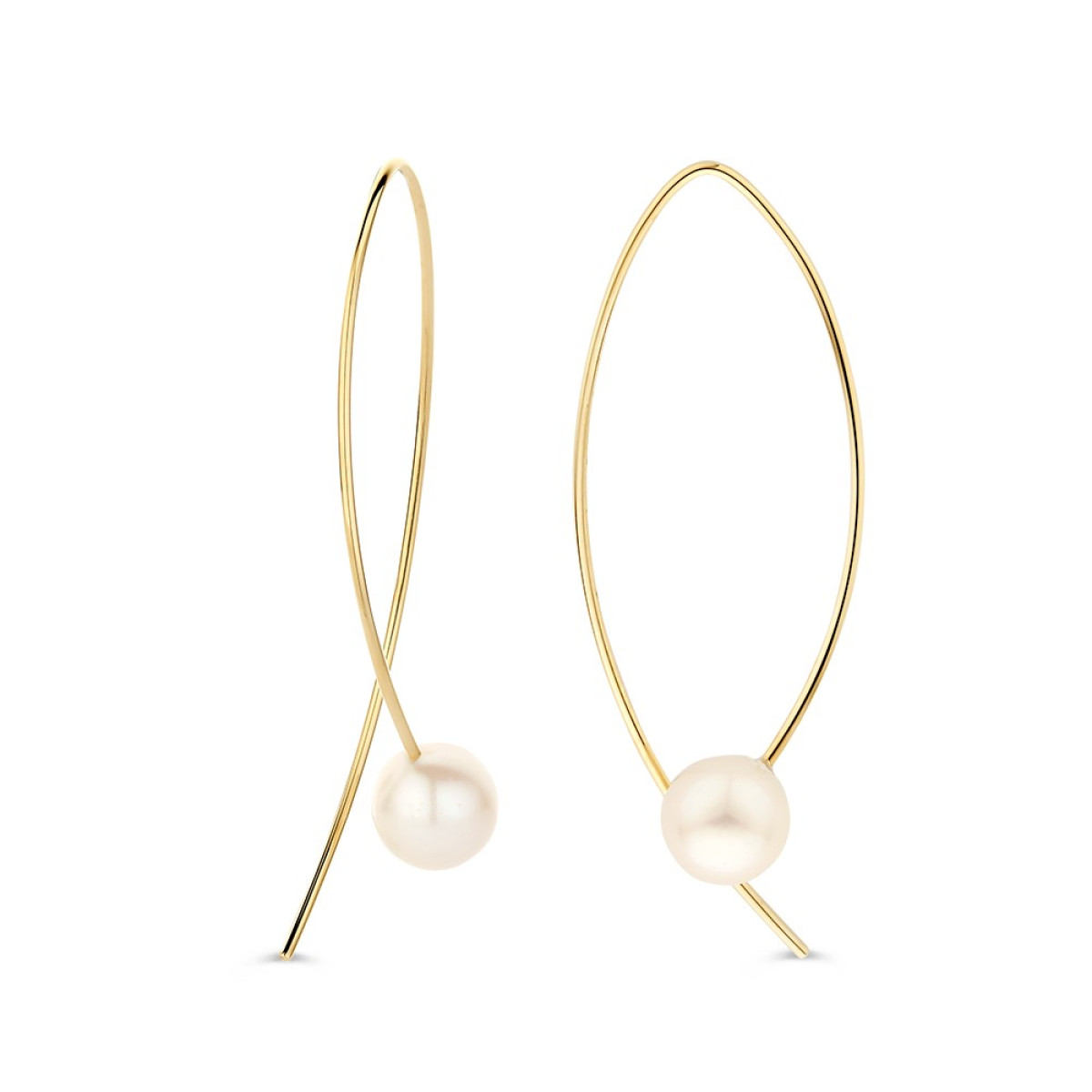 Prachtige gouden pareloorbellen met een modern design - Hoogte 45 mm