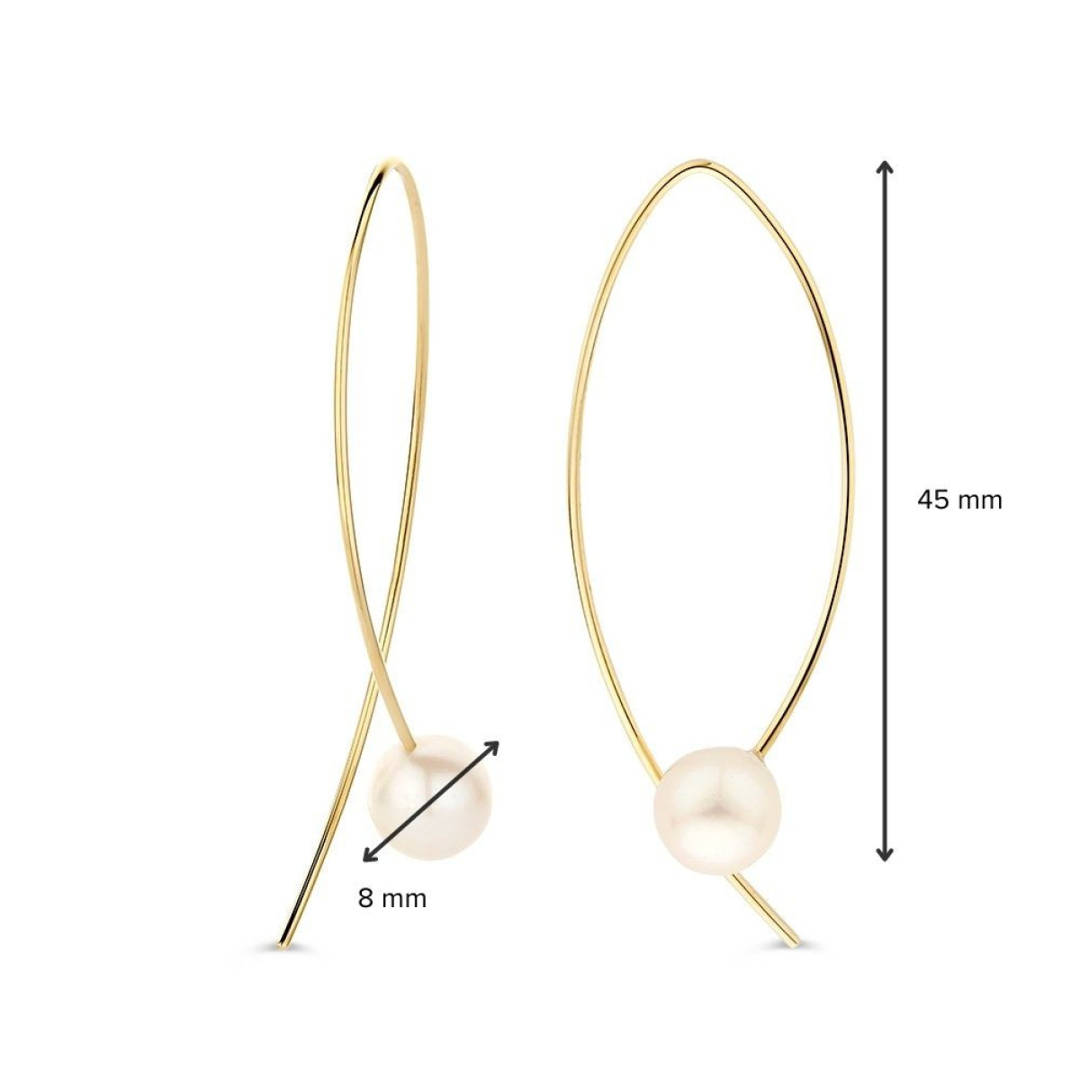 Prachtige gouden pareloorbellen met een modern design - Hoogte 45 mm
