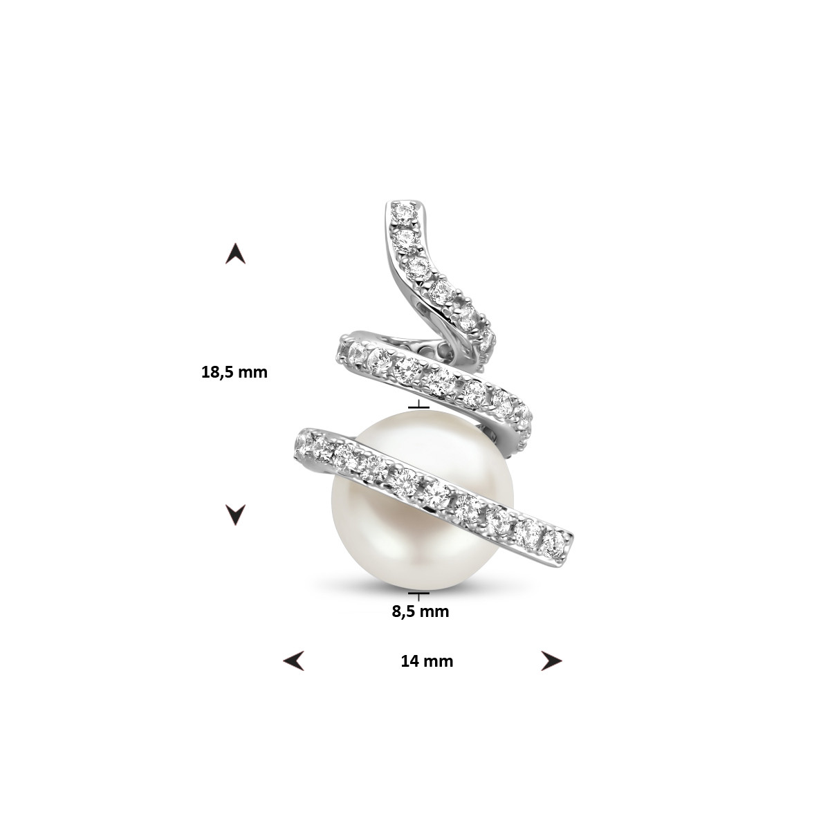Prachtige parel hanger met zirkonia's - 18.5 x 14 mm