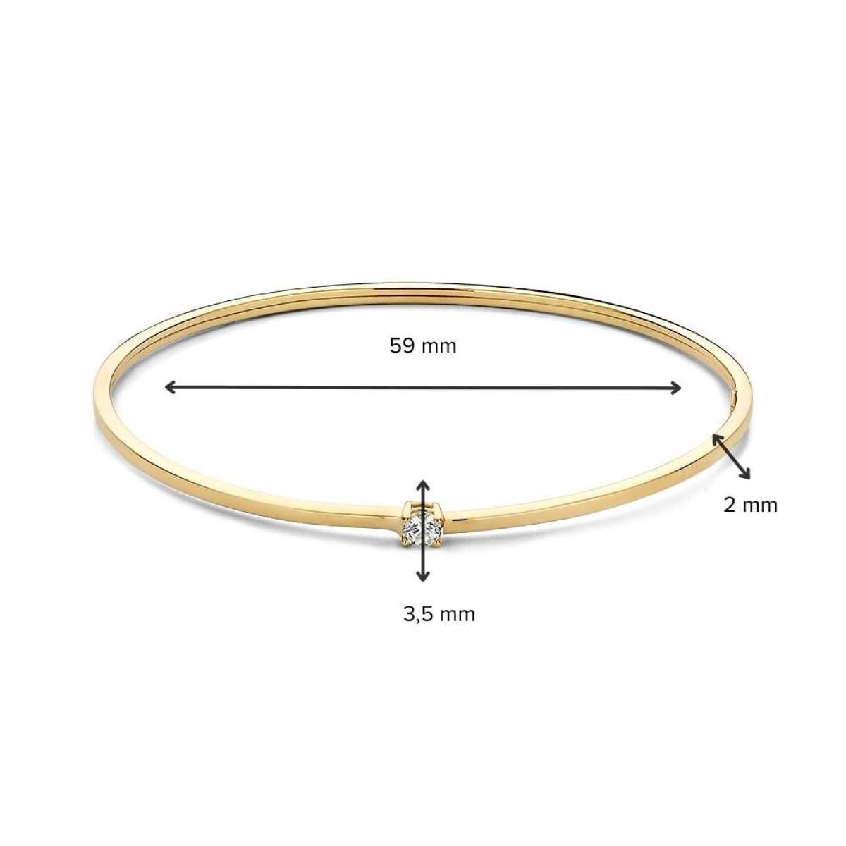 Rechte 14-karaat gouden bangle met transparante zirkonia 3.5 mm - Diameter 59 mm