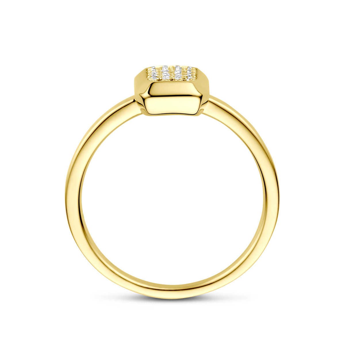 Rechthoekige 14-karaat gouden ring met diamanten 0.10 crt 9 mm breed