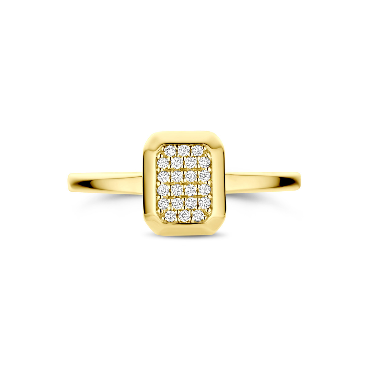 Rechthoekige 14-karaat gouden ring met diamanten 0.10 crt 9 mm breed