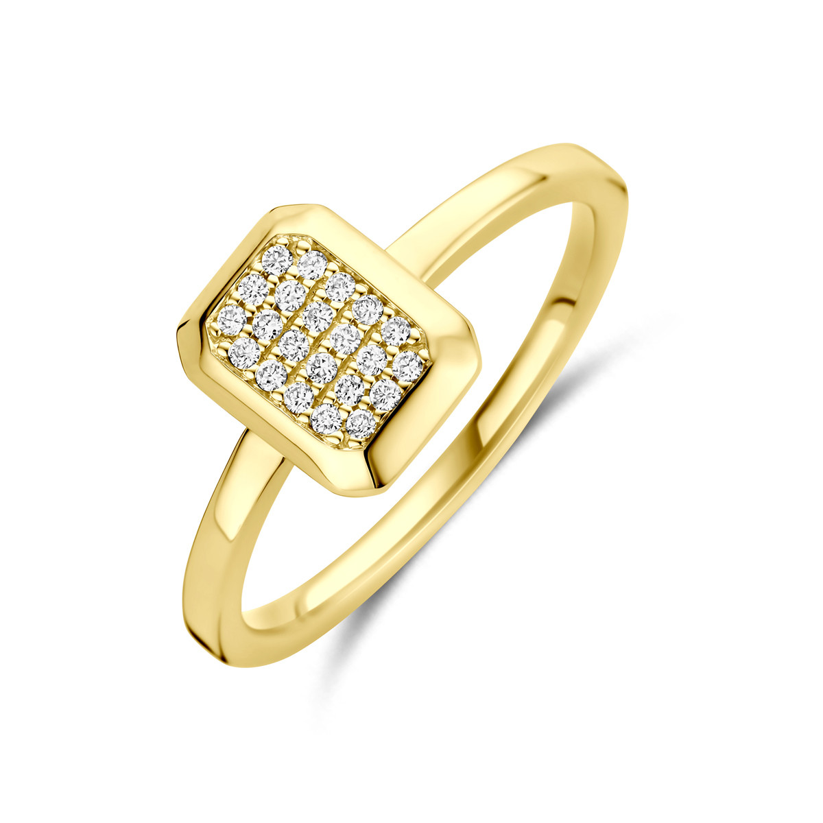 Rechthoekige 14-karaat gouden ring met diamanten 0.10 crt 9 mm breed