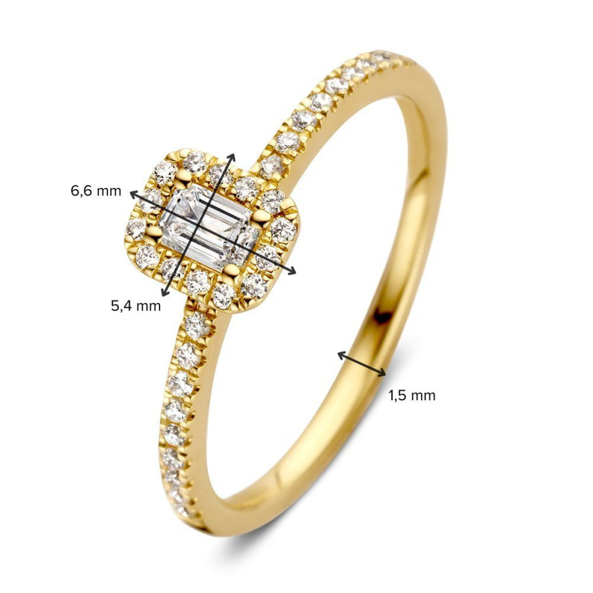 Rechthoekige entourage ring van goud en diamanten 0.42 crt