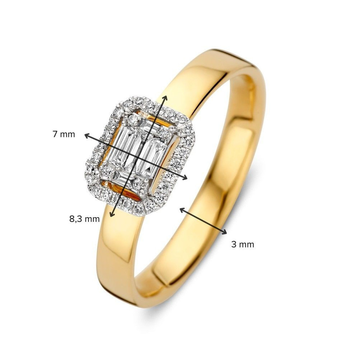Rechthoekige halo ring van 14-karaat goud met diamanten 0.20 crt