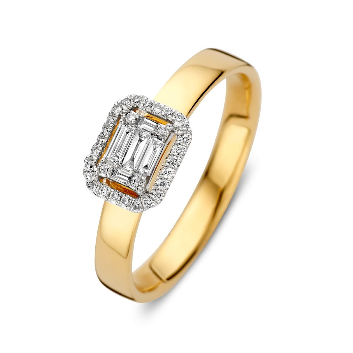 Rechthoekige halo ring van 14-karaat goud met diamanten 0.20 crt