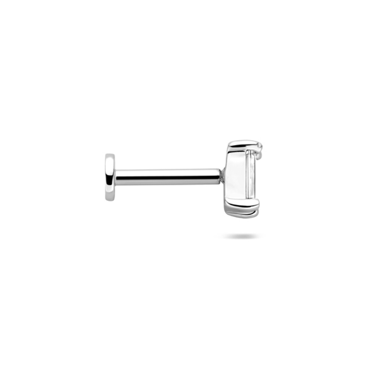 Rechthoekige zilveren oor piercing flatback met transparante zirkonia 3 mm breed - Hoogte 4.5 mm - Per stuk