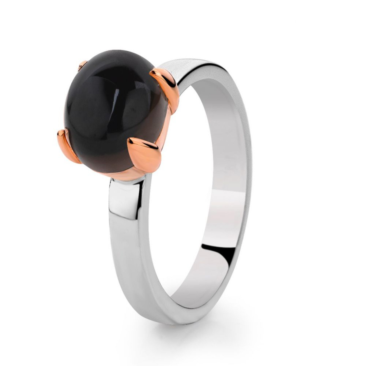 Ring gerhodineerd zilver en roségoud rond rookkwarts