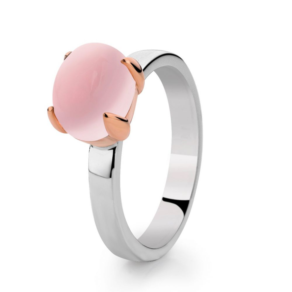 Ring gerhodineerd zilver en roségoud rond rozekwarts