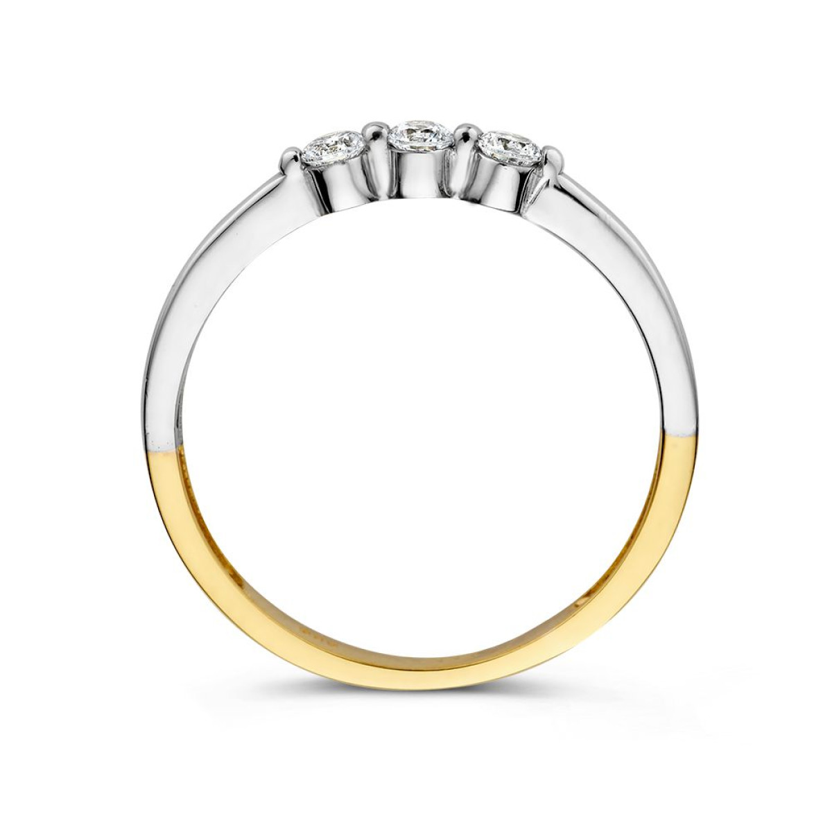 Ring met 14-karaat gouden en witgouden band en drie zirkonia stenen