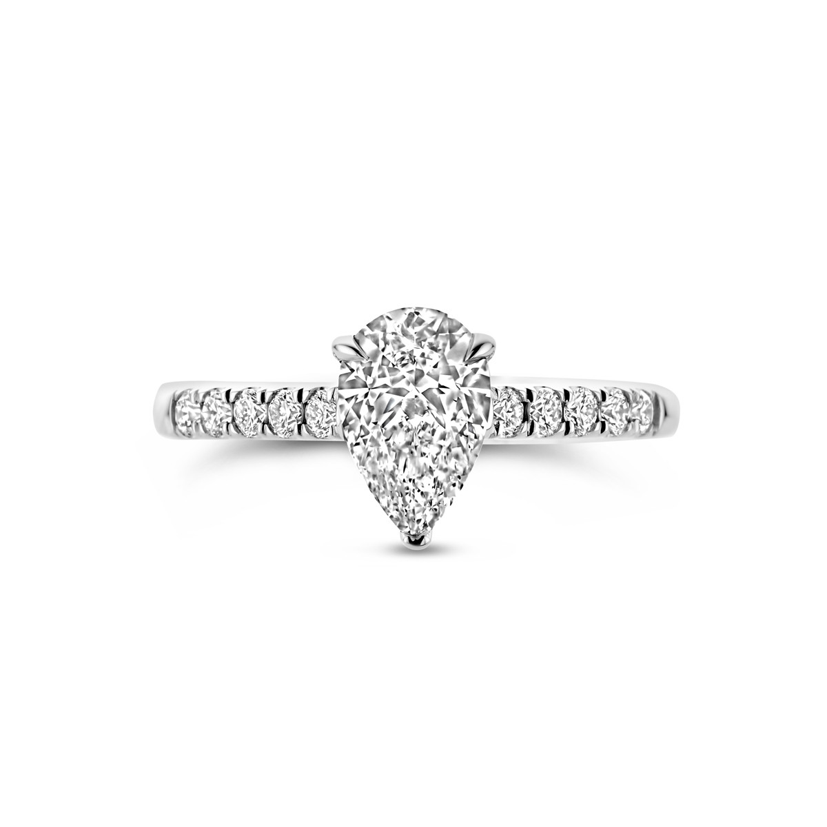 14-karaat witgouden ring met peer geslepen lab grown diamant 1.22 crt 9 mm breed