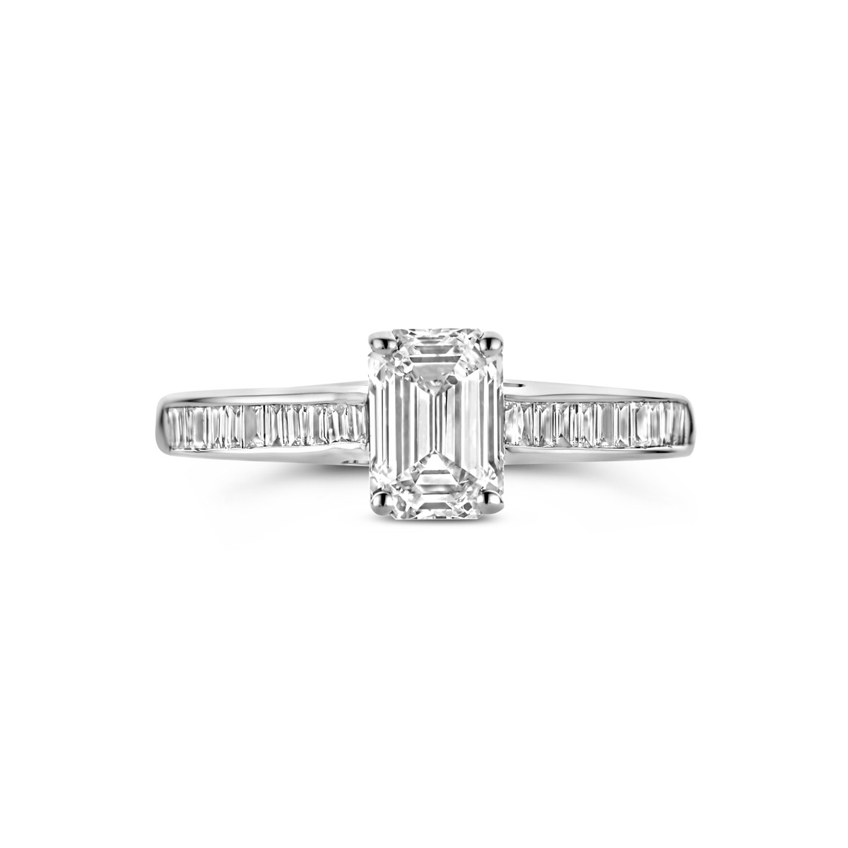 14-karaat witgouden lan grown diamanten ring emerald geslepen 1.19 crt 6.5 mm breed