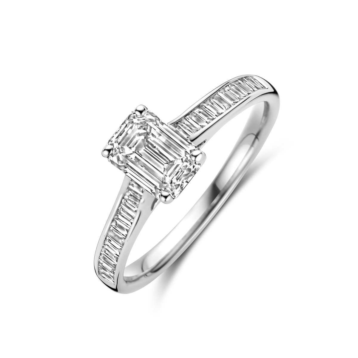 14-karaat witgouden lan grown diamanten ring emerald geslepen 1.19 crt 6.5 mm breed