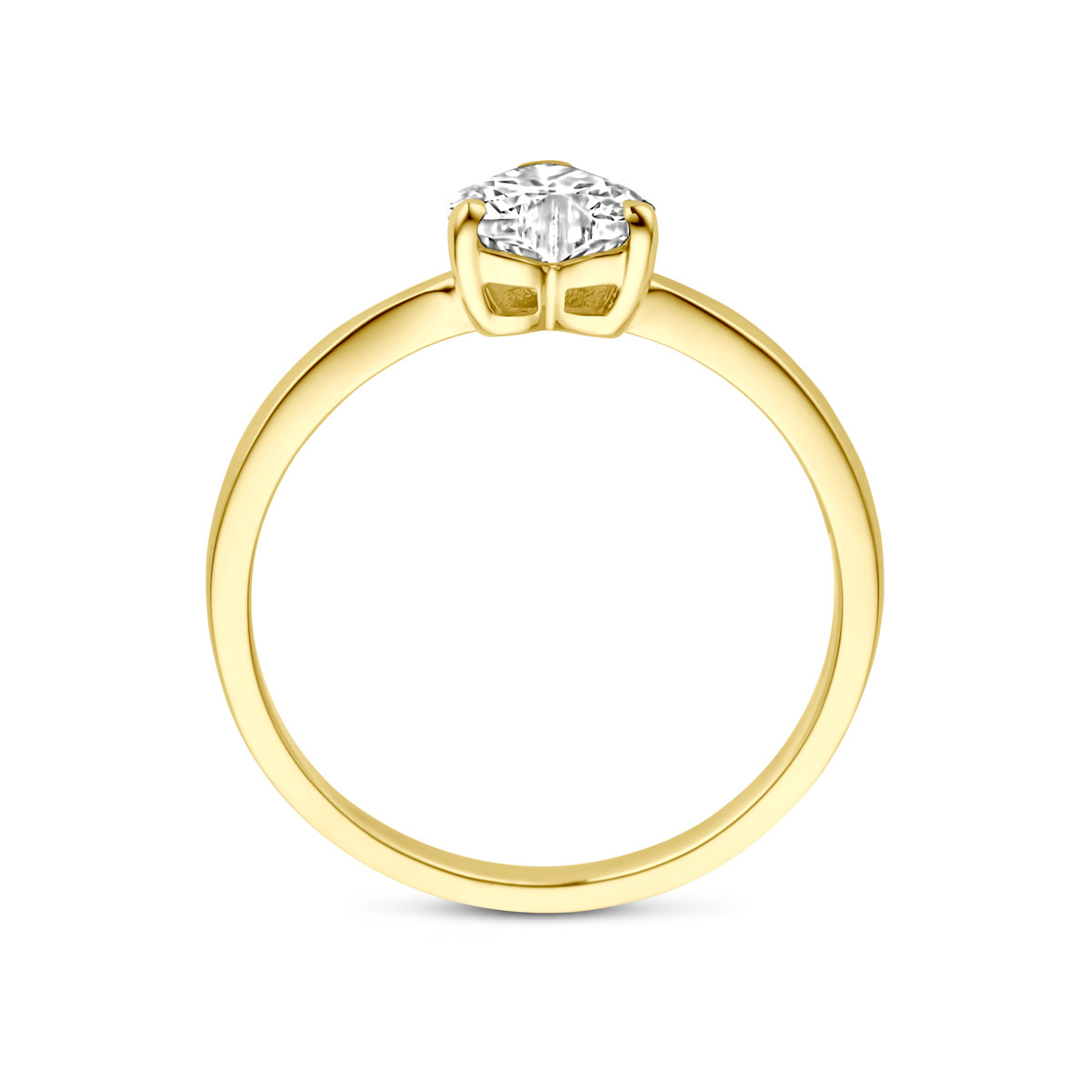 14-karaat gouden ring met hartvormige transparante zirkonia 6 mm breed
