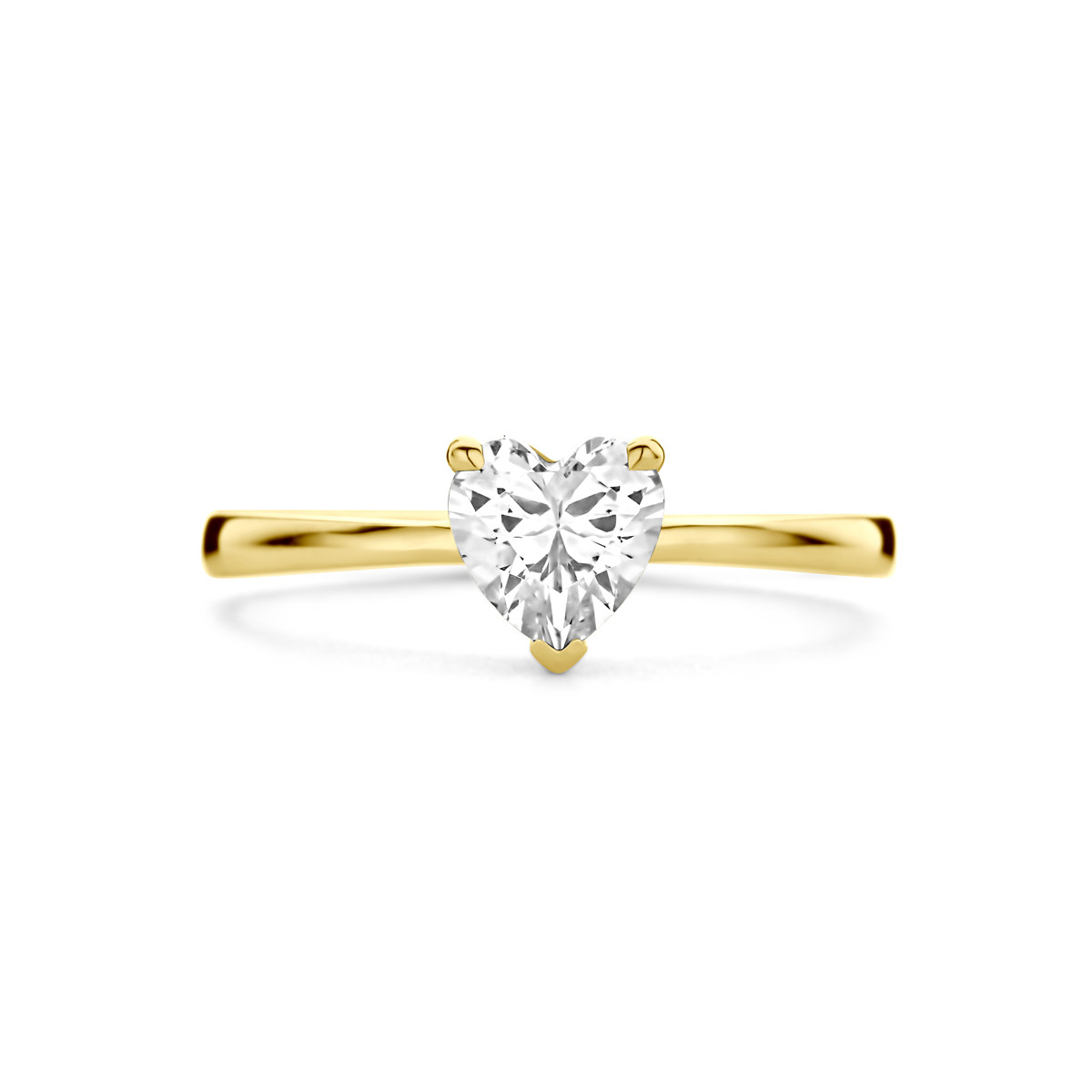 14-karaat gouden ring met hartvormige transparante zirkonia 6 mm breed