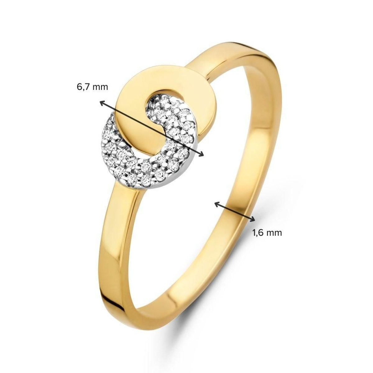Ring met verbonden gouden en witgouden diamanten cirkel 0.06 crt