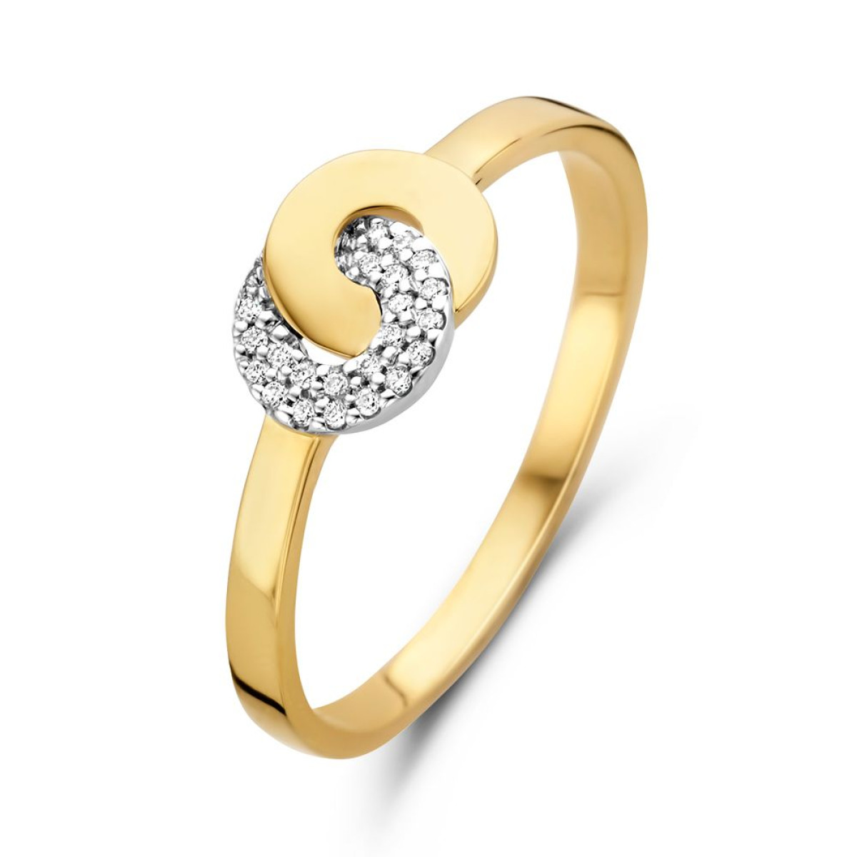 Ring met verbonden gouden en witgouden diamanten cirkel 0.06 crt