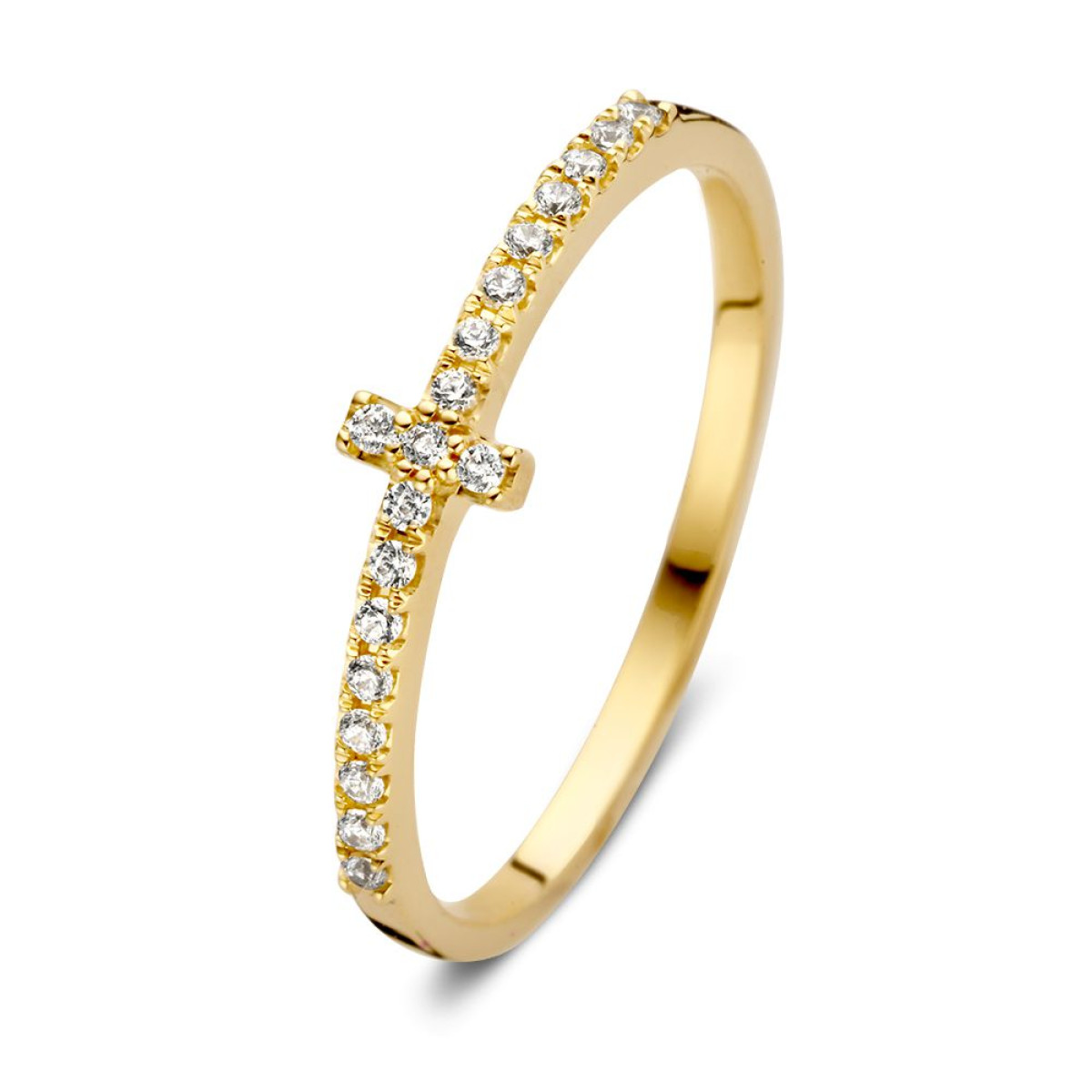 Ring van 14-karaat goud met rechthoek en zirkonia stenen van 4.5 mm breed