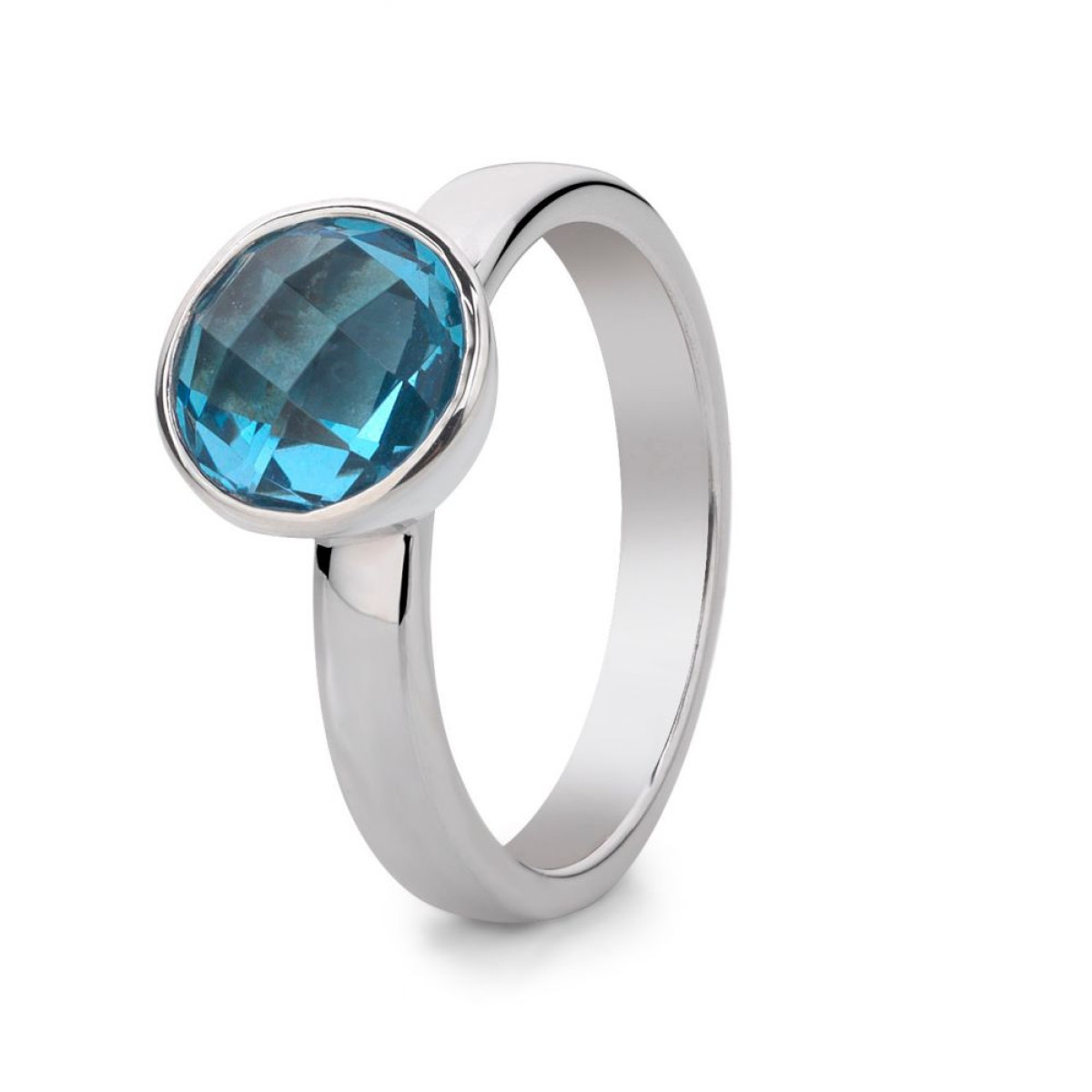 Ring van gerhodineerd zilver met blauwe topaas