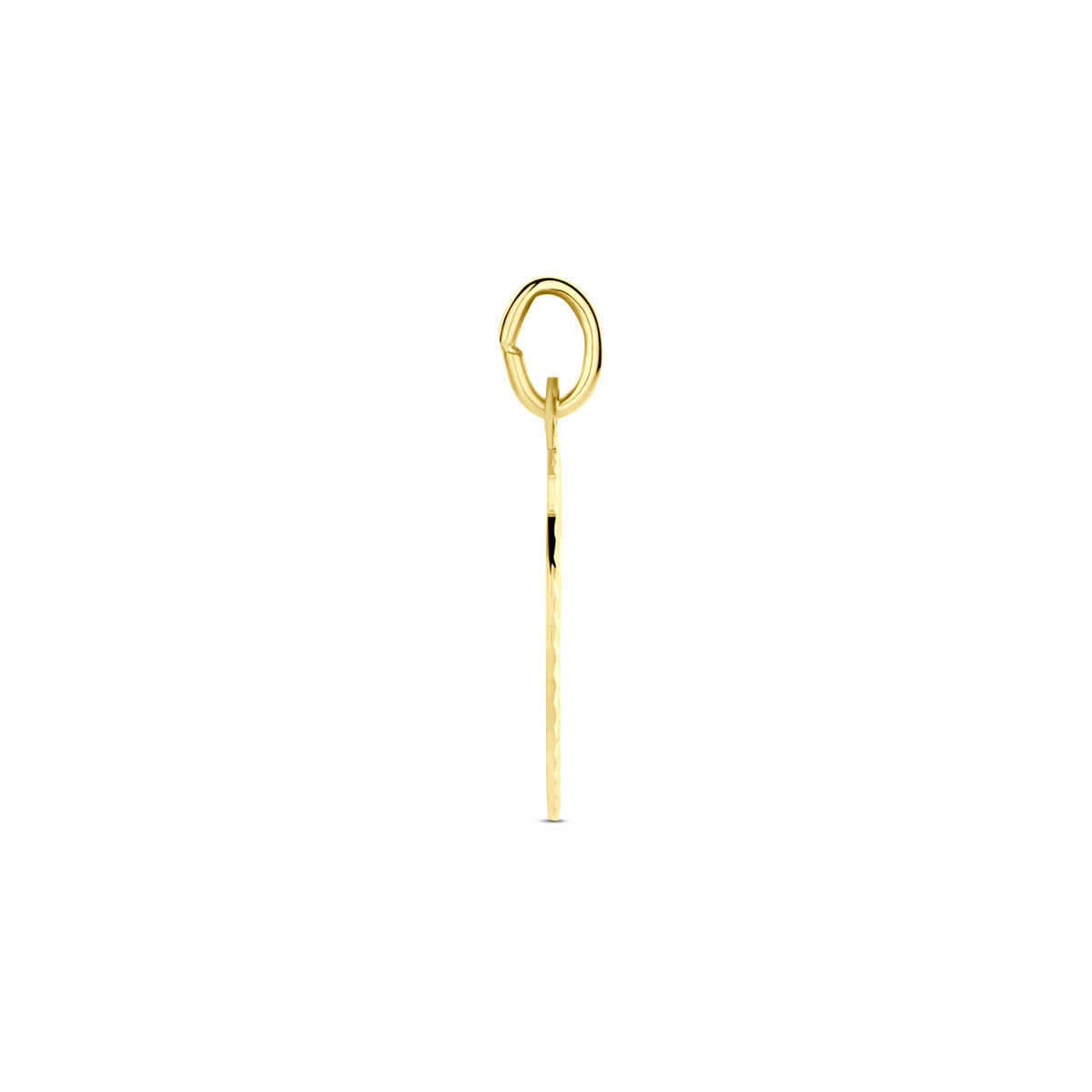 Ronde 14-karaat gouden graveerhanger mat met glanzende rand 14 mm breed - Hoogte 21 mm