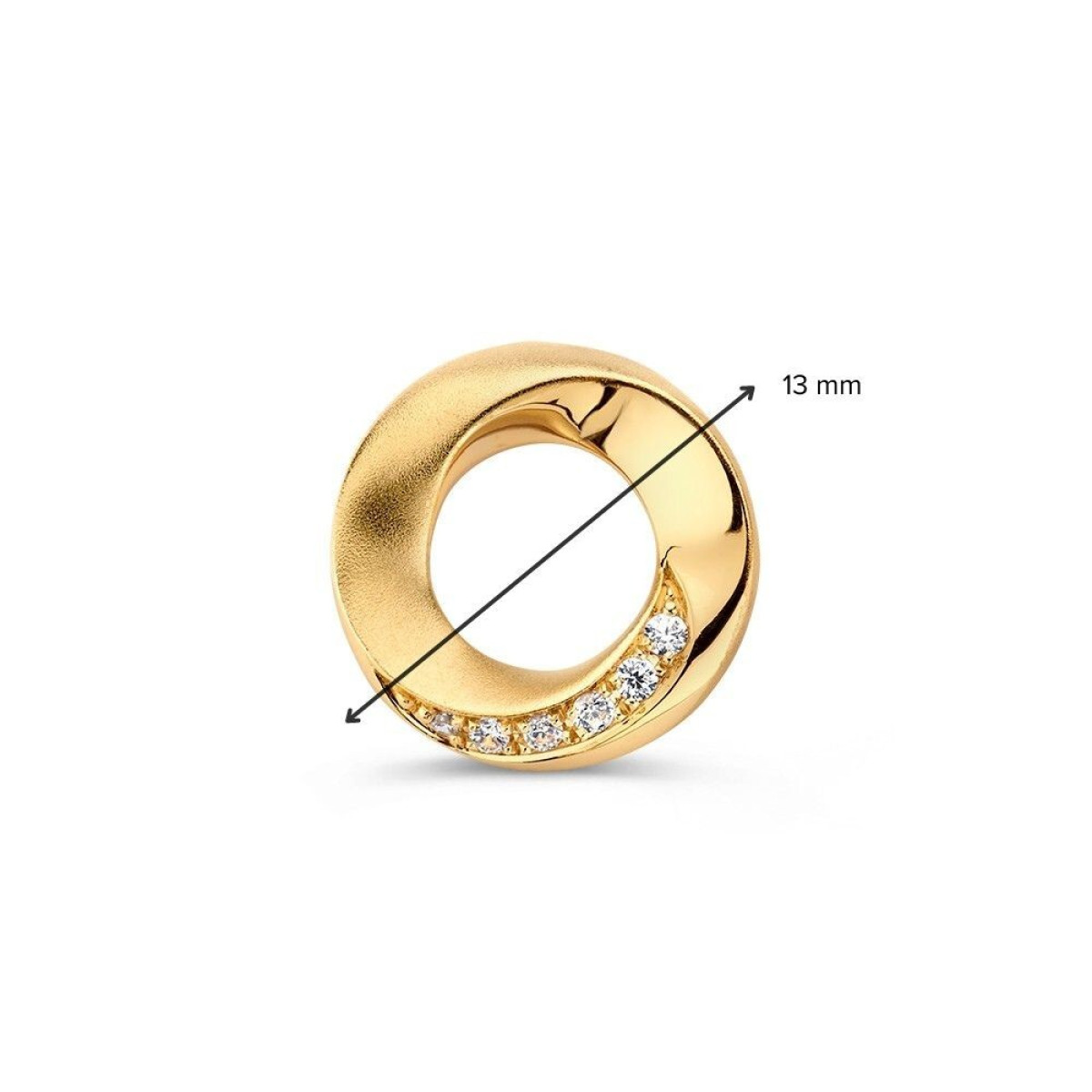 Ronde 14-karaat gouden hanger met transparante zirkonia - Diameter 13 mm